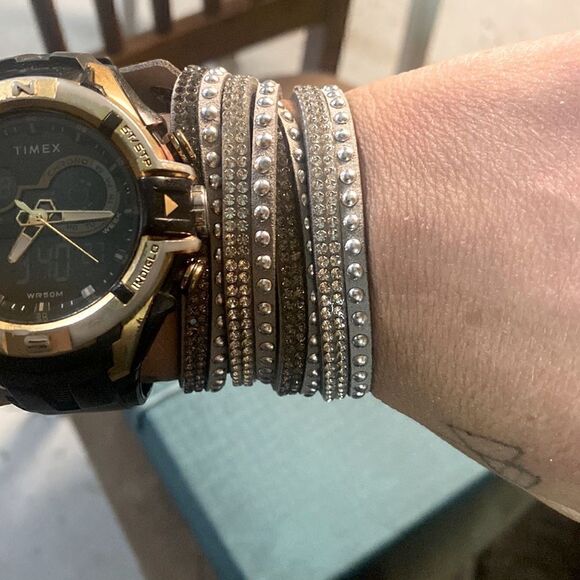 Light Grey Faux Suede Rhinestone Wrap Bracelet - Picture 1 of 4